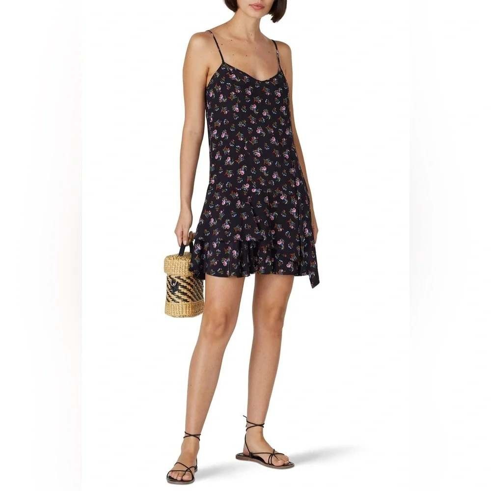 Thakoon Collective Spaghetti Strap Slip Dress Black Floral Print Size 6